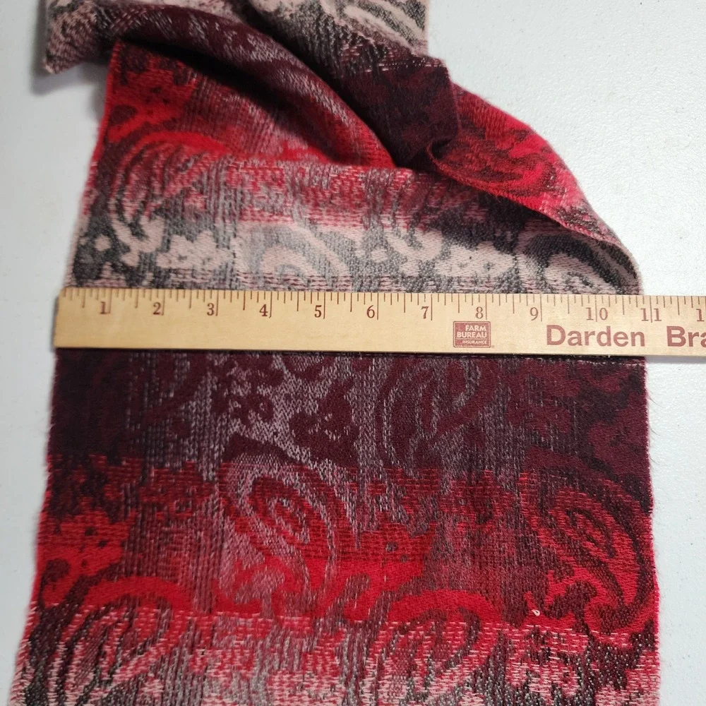 Cejon Scarf Made in Italy Red Grey Paisley Jacquard Fringed Acrylic Wrap